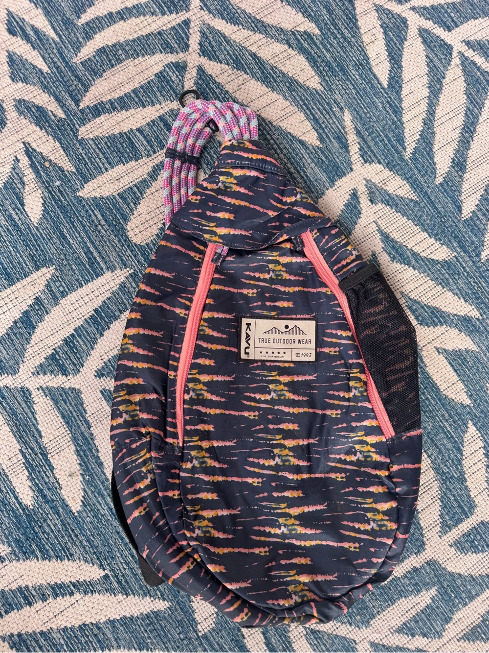 Kavu Navy Sling Bag with Pink and Yellow Accents
